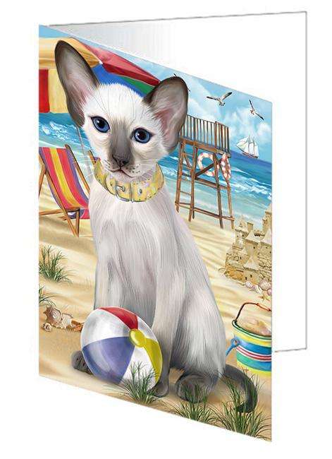 Pet Friendly Beach Blue Point Siamese Cat Handmade Artwork Assorted Pets Greeting Cards and Note Cards with Envelopes for All Occasions and Holiday Seasons GCD66518