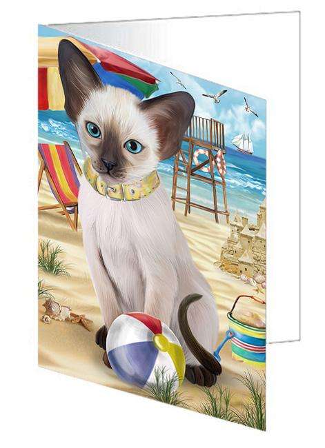 Pet Friendly Beach Blue Point Siamese Cat Handmade Artwork Assorted Pets Greeting Cards and Note Cards with Envelopes for All Occasions and Holiday Seasons GCD66521