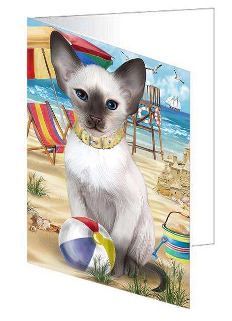 Pet Friendly Beach Blue Point Siamese Cat Handmade Artwork Assorted Pets Greeting Cards and Note Cards with Envelopes for All Occasions and Holiday Seasons GCD66524