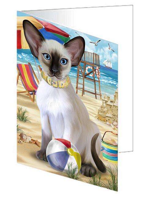 Pet Friendly Beach Blue Point Siamese Cat Handmade Artwork Assorted Pets Greeting Cards and Note Cards with Envelopes for All Occasions and Holiday Seasons GCD66527