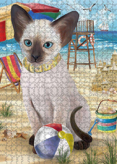 Pet Friendly Beach Blue Point Siamese Cat Puzzle with Photo Tin PUZL83812