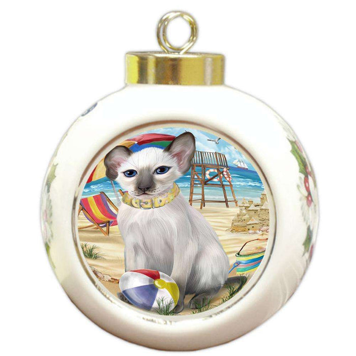 Pet Friendly Beach Blue Point Siamese Cat Round Ball Christmas Ornament RBPOR54163