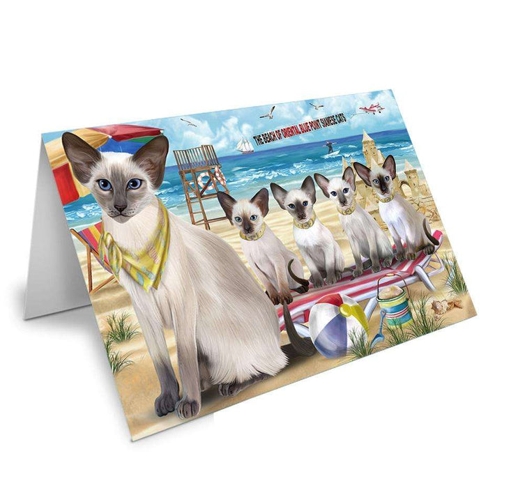 Pet Friendly Beach Blue Point Siamese Cats Handmade Artwork Assorted Pets Greeting Cards and Note Cards with Envelopes for All Occasions and Holiday Seasons GCD66512
