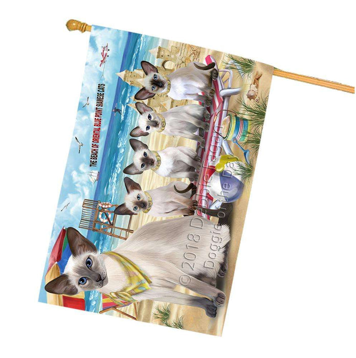 Pet Friendly Beach Blue Point Siamese Cats House Flag FLG54359