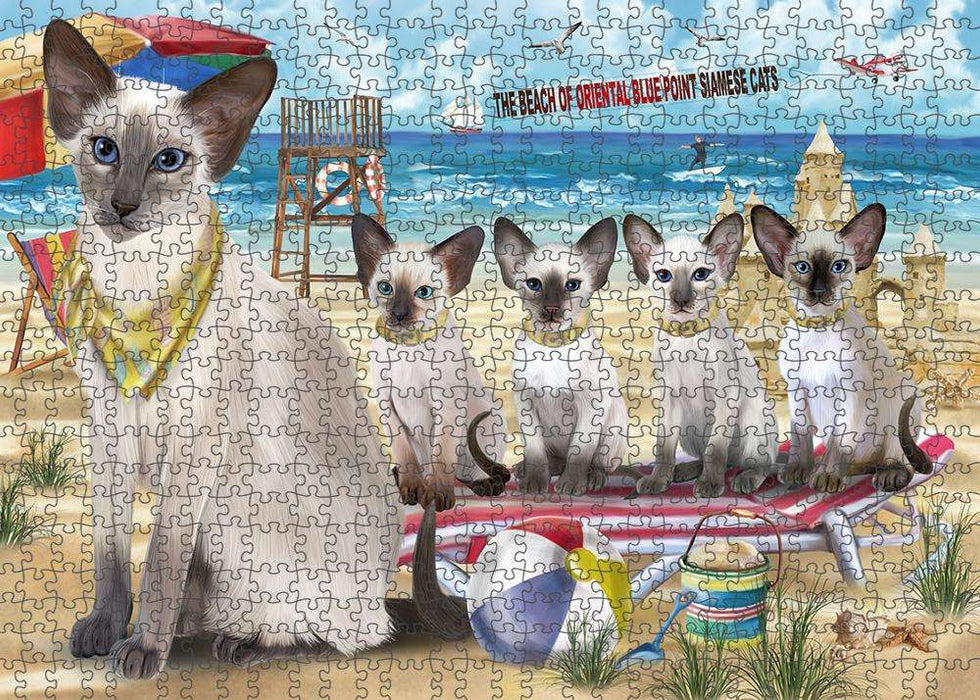 Pet Friendly Beach Blue Point Siamese Cats Puzzle with Photo Tin PUZL83800