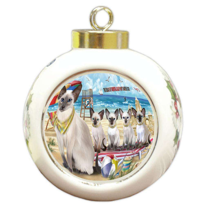 Pet Friendly Beach Blue Point Siamese Cats Round Ball Christmas Ornament RBPOR54161