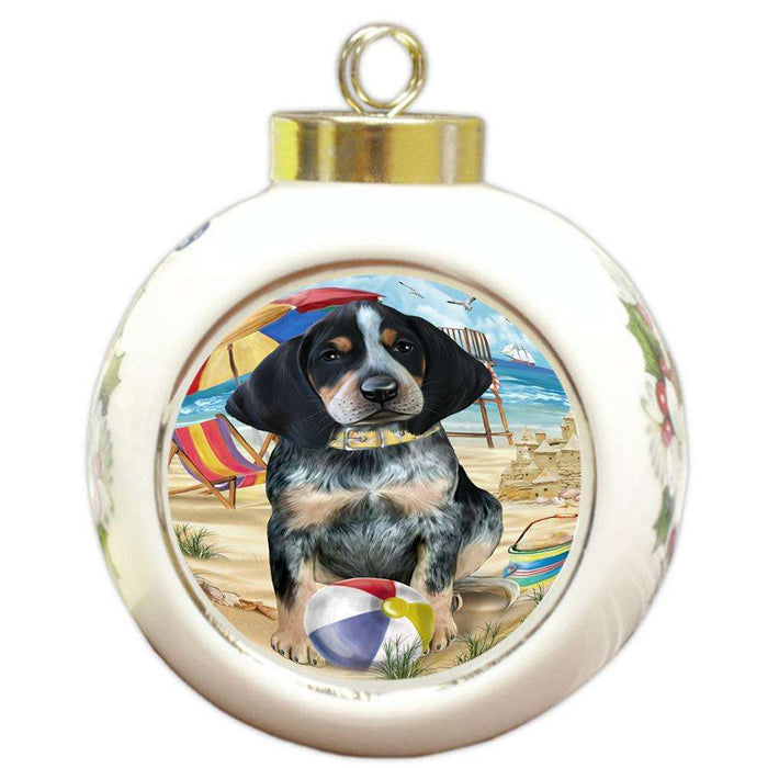 Pet Friendly Beach Bluetick Coonhound Dog Round Ball Christmas Ornament RBPOR50000