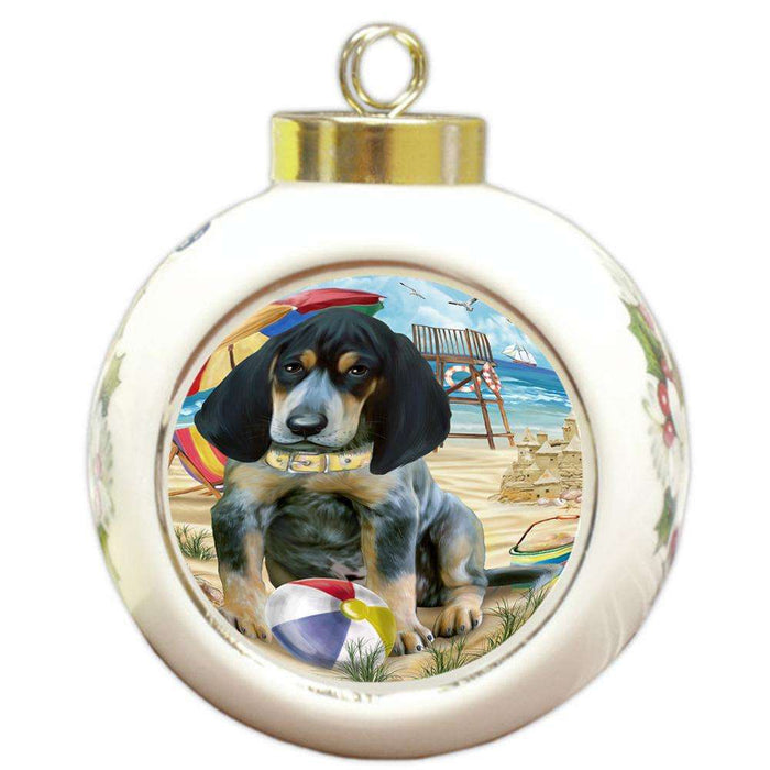 Pet Friendly Beach Bluetick Coonhound Dog Round Ball Christmas Ornament RBPOR50001