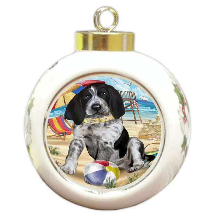Pet Friendly Beach Bluetick Coonhound Dog Round Ball Christmas Ornament RBPOR50002