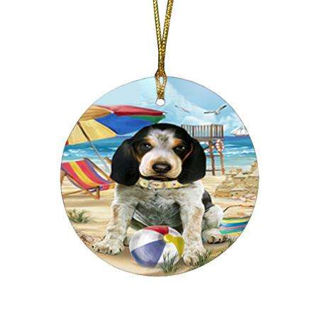 Pet Friendly Beach Bluetick Coonhound Dog Round Flat Christmas Ornament RFPOR49990