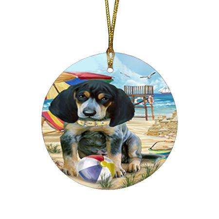 Pet Friendly Beach Bluetick Coonhound Dog Round Flat Christmas Ornament RFPOR49992