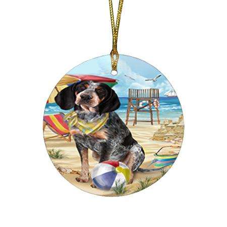 Pet Friendly Beach Bluetick Coonhound Dog Round Flat Christmas Ornament RFPOR49994