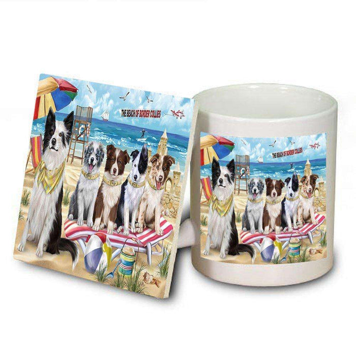 Pet Friendly Beach Border Collie Dog Mug and Coaster Set MUC48549