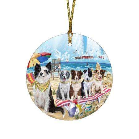Pet Friendly Beach Border Collie Dog Round Christmas Ornament RFPOR48548