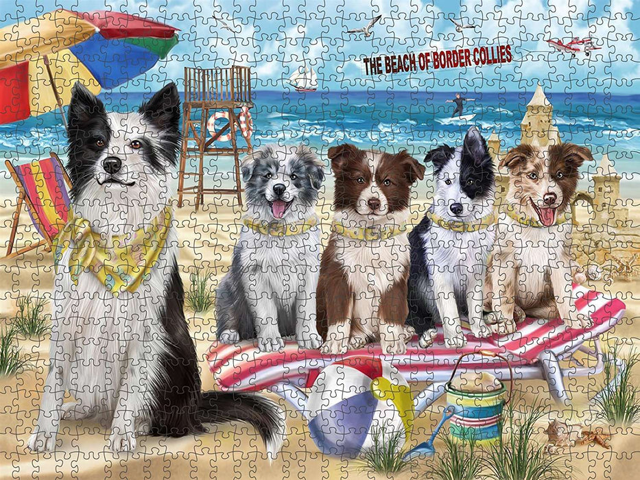Pet Friendly Beach Border Collies Dog Puzzle with Photo Tin PUZL49572