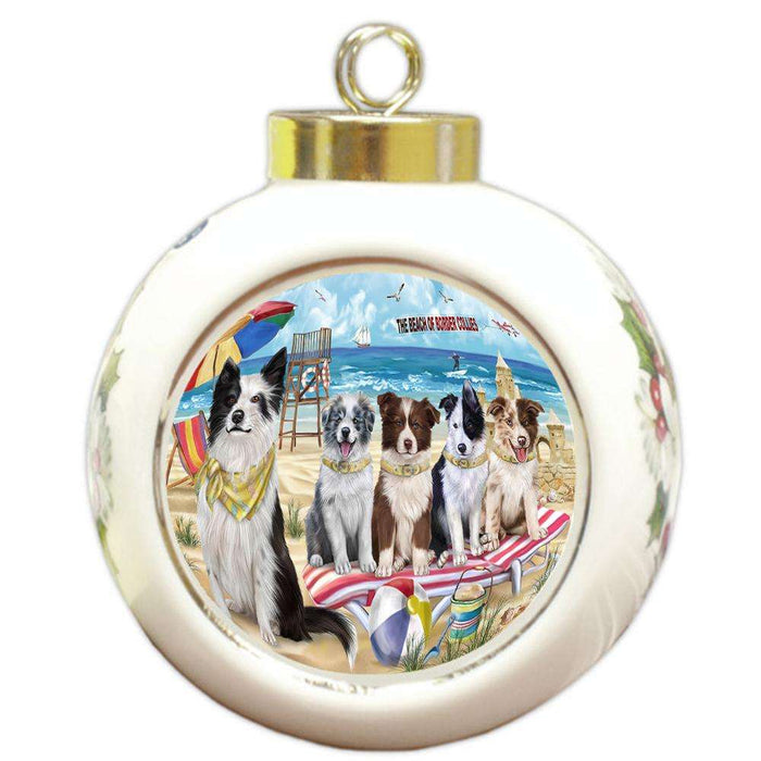Pet Friendly Beach Border Collies Dog Round Ball Christmas Ornament RBPOR48622