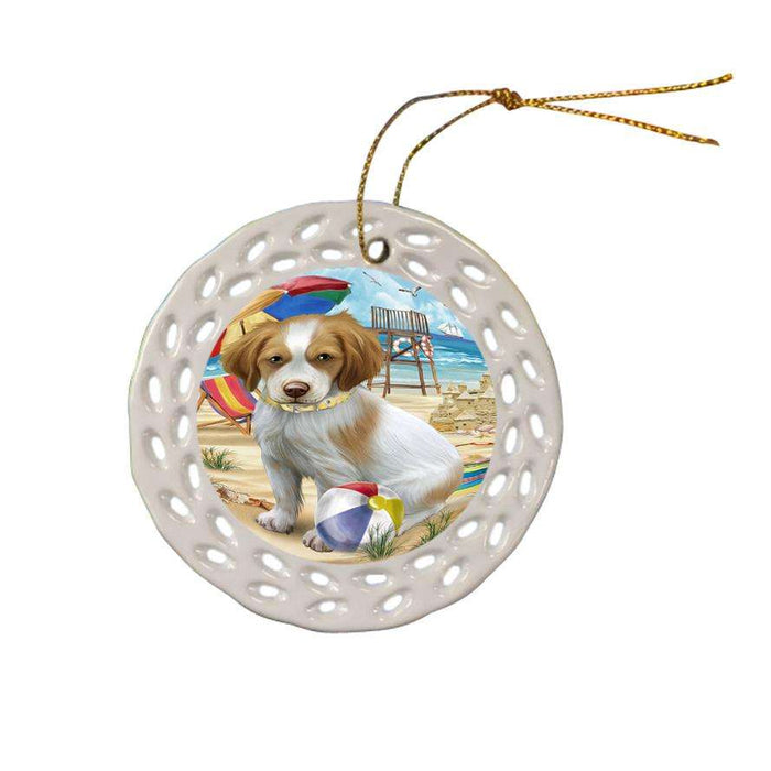 Pet Friendly Beach Brittany Spaniel Dog Ceramic Doily Ornament DPOR50005