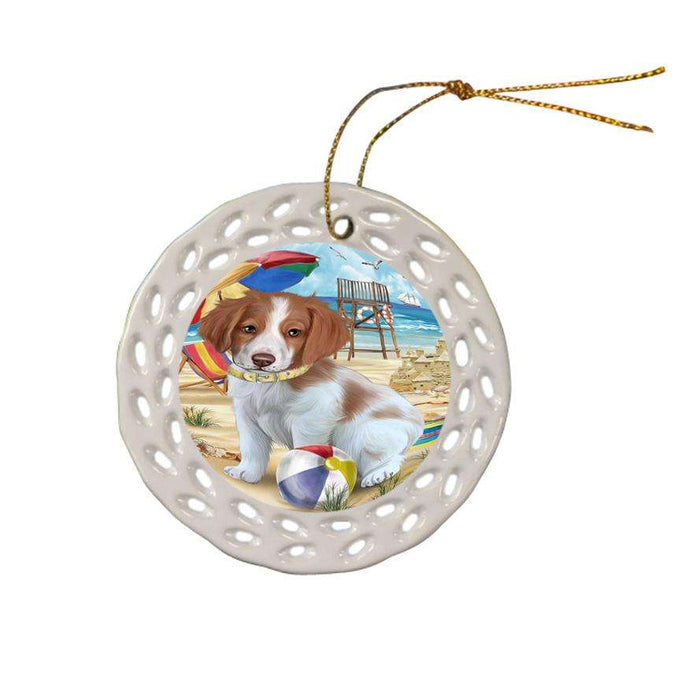 Pet Friendly Beach Brittany Spaniel Dog Ceramic Doily Ornament DPOR50006
