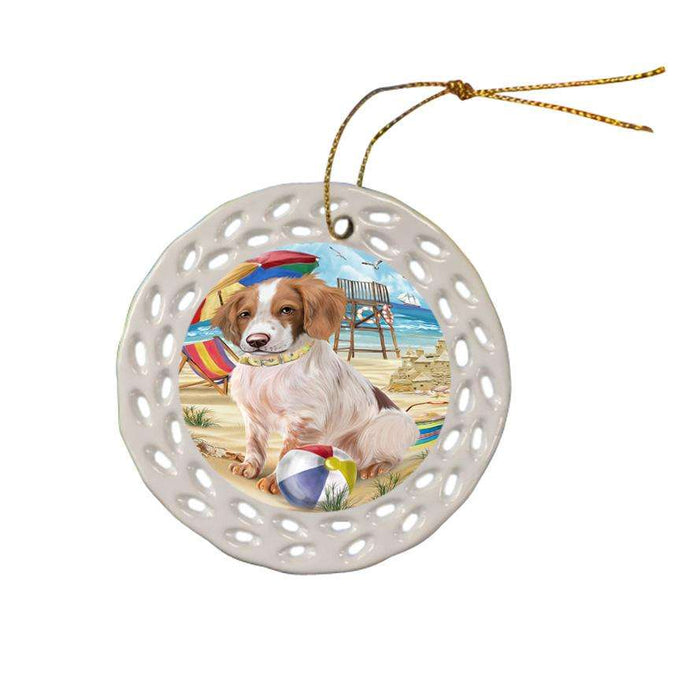 Pet Friendly Beach Brittany Spaniel Dog Ceramic Doily Ornament DPOR50007