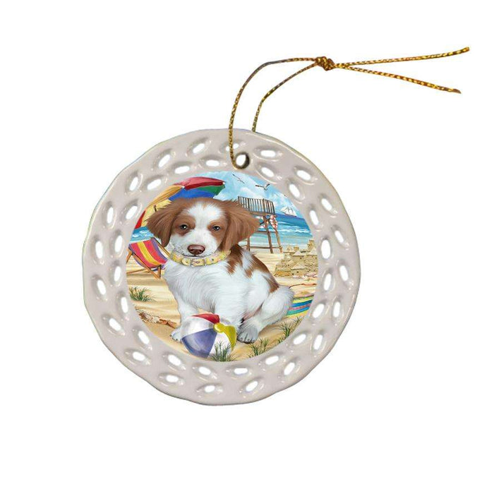 Pet Friendly Beach Brittany Spaniel Dog Ceramic Doily Ornament DPOR50008