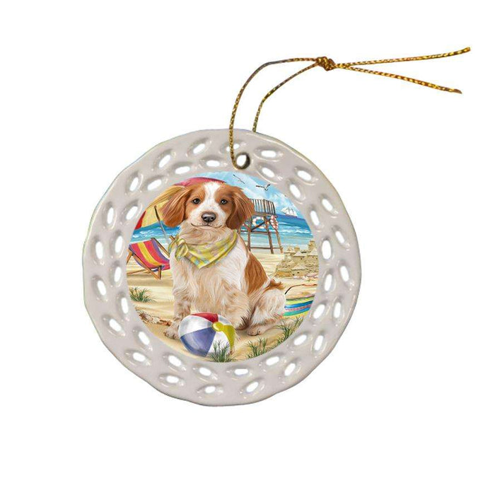 Pet Friendly Beach Brittany Spaniel Dog Ceramic Doily Ornament DPOR50009