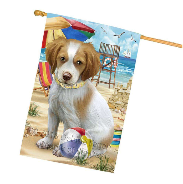 Pet Friendly Beach Brittany Spaniel Dog House Flag FLG49970