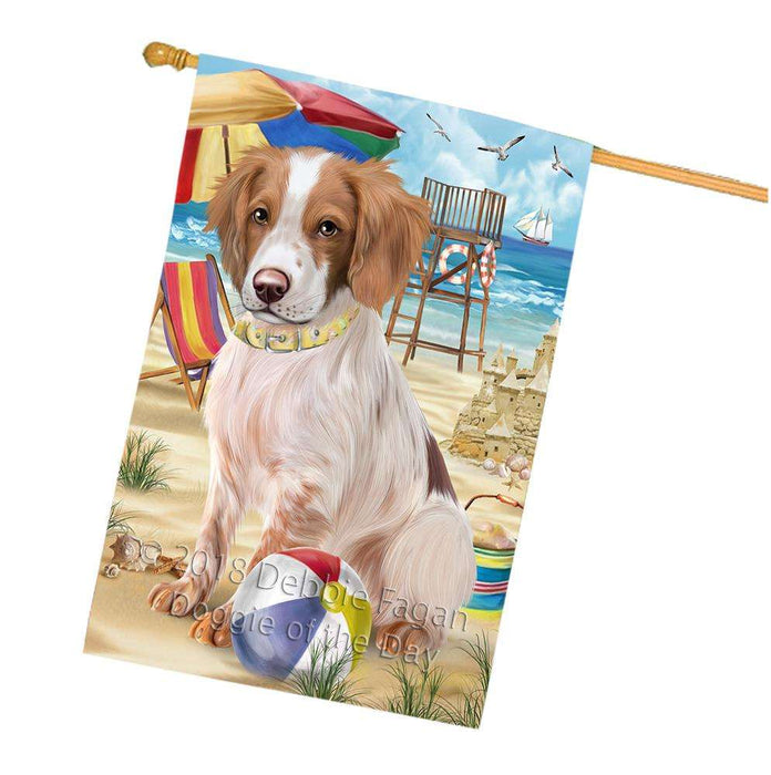 Pet Friendly Beach Brittany Spaniel Dog House Flag FLG49972