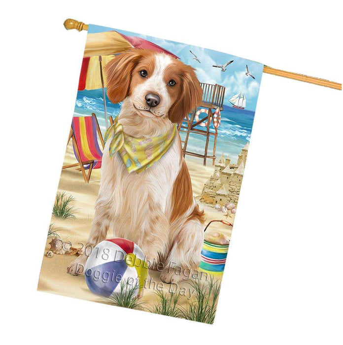 Pet Friendly Beach Brittany Spaniel Dog House Flag FLG49974