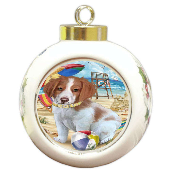 Pet Friendly Beach Brittany Spaniel Dog Round Ball Christmas Ornament RBPOR50006