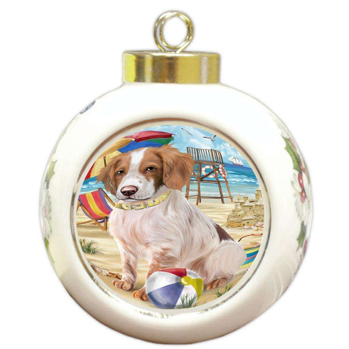Pet Friendly Beach Brittany Spaniel Dog Round Ball Christmas Ornament RBPOR50007