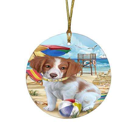 Pet Friendly Beach Brittany Spaniel Dog Round Flat Christmas Ornament RFPOR49997