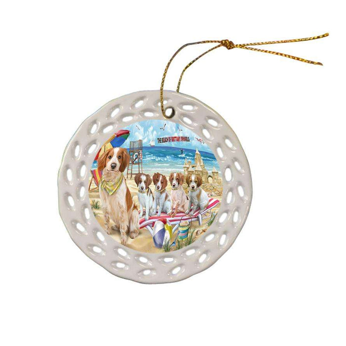 Pet Friendly Beach Brittany Spaniels Dog Ceramic Doily Ornament DPOR50004