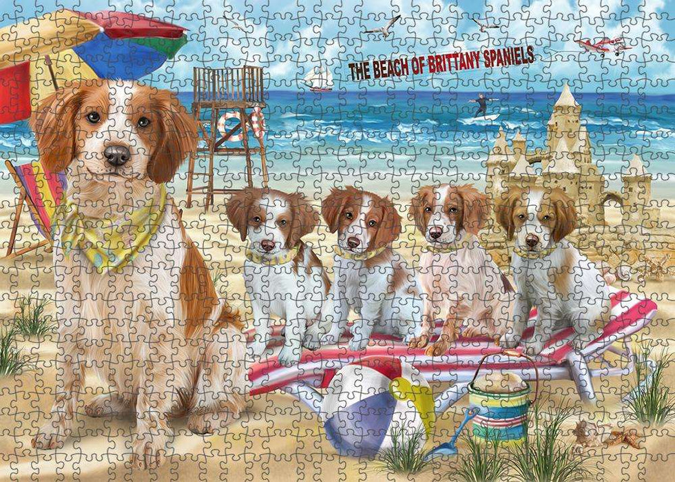 Pet Friendly Beach Brittany Spaniels Dog Puzzle with Photo Tin PUZL53718
