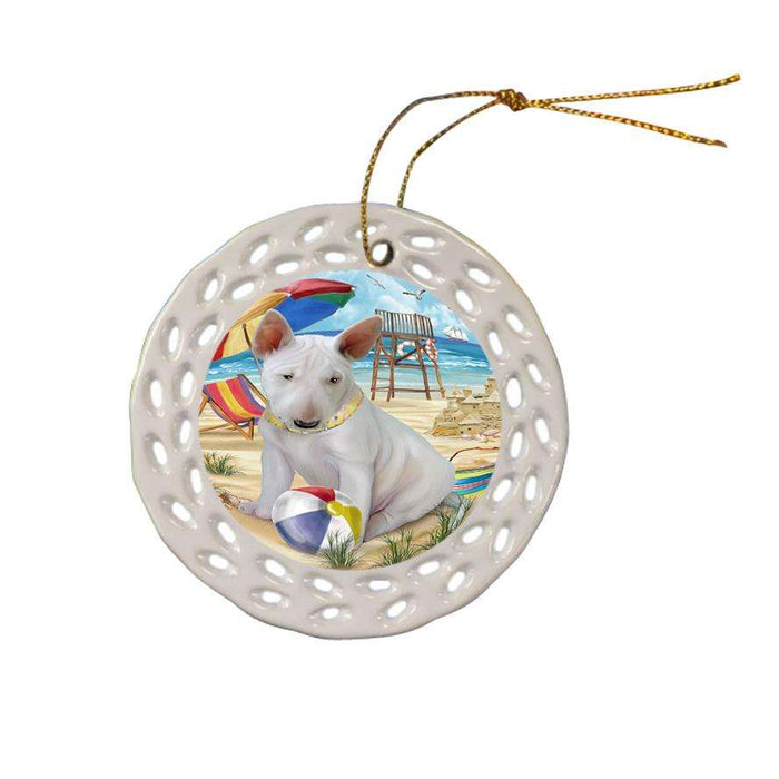Pet Friendly Beach Bull Terrier Dog Ceramic Doily Ornament DPOR50011