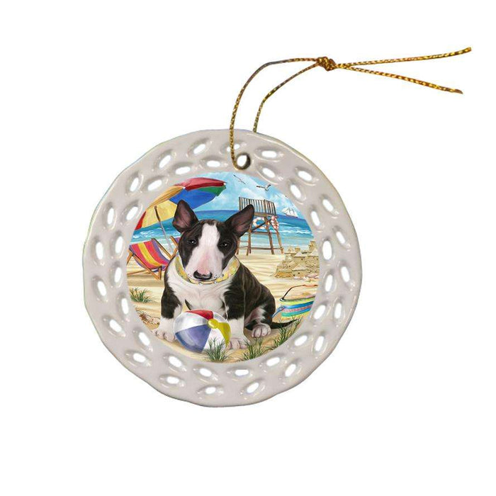 Pet Friendly Beach Bull Terrier Dog Ceramic Doily Ornament DPOR50012