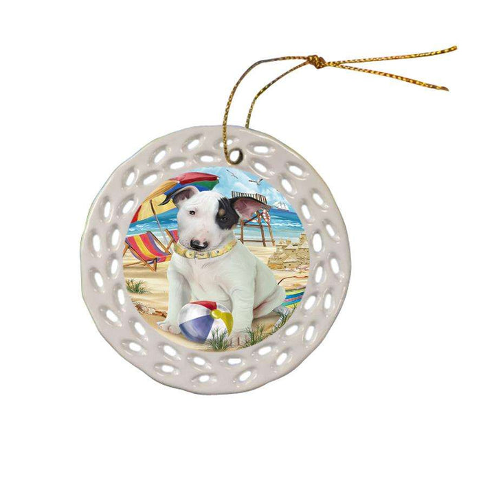 Pet Friendly Beach Bull Terrier Dog Ceramic Doily Ornament DPOR50013