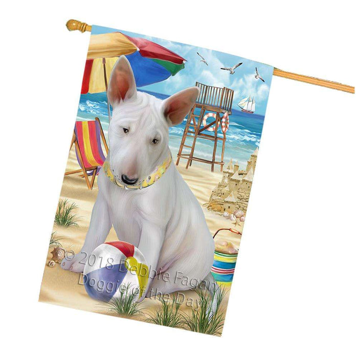 Pet Friendly Beach Bull Terrier Dog House Flag FLG49976