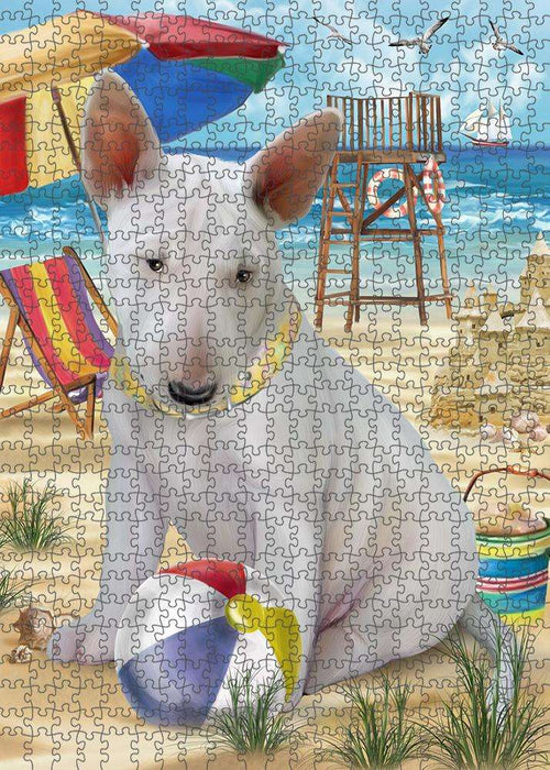 Pet Friendly Beach Bull Terrier Dog Puzzle with Photo Tin PUZL53739