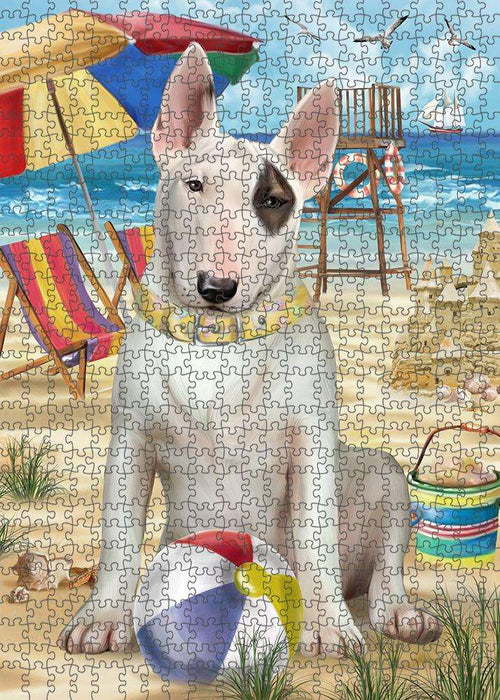 Pet Friendly Beach Bull Terrier Dog Puzzle with Photo Tin PUZL53748