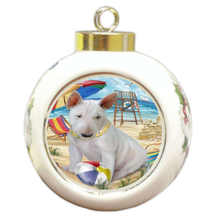 Pet Friendly Beach Bull Terrier Dog Round Ball Christmas Ornament RBPOR50011