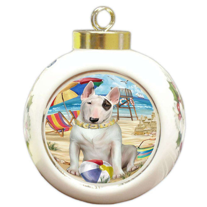 Pet Friendly Beach Bull Terrier Dog Round Ball Christmas Ornament RBPOR50014