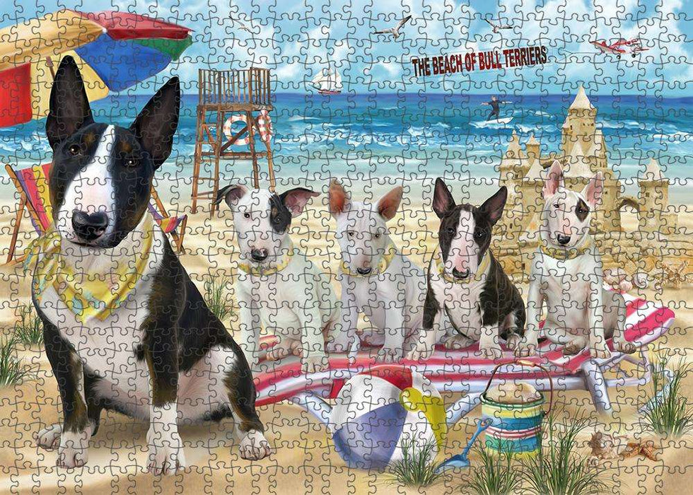 Pet Friendly Beach Bull Terriers Dog Puzzle with Photo Tin PUZL53736