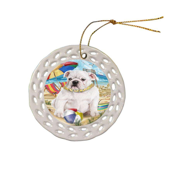 Pet Friendly Beach Bulldog Ceramic Doily Ornament DPOR48624