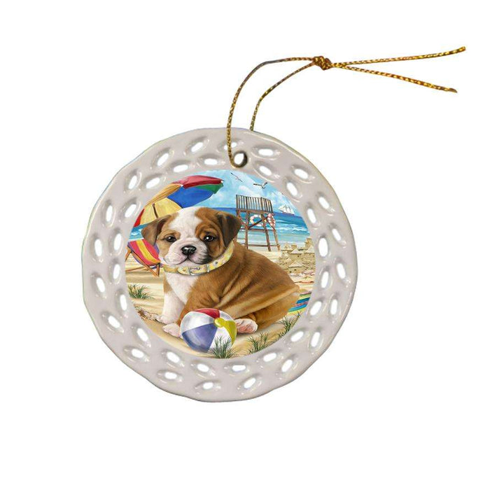 Pet Friendly Beach Bulldog Ceramic Doily Ornament DPOR48625