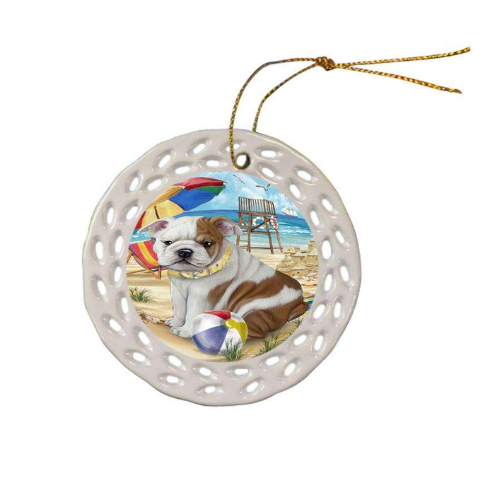 Pet Friendly Beach Bulldog Ceramic Doily Ornament DPOR48626