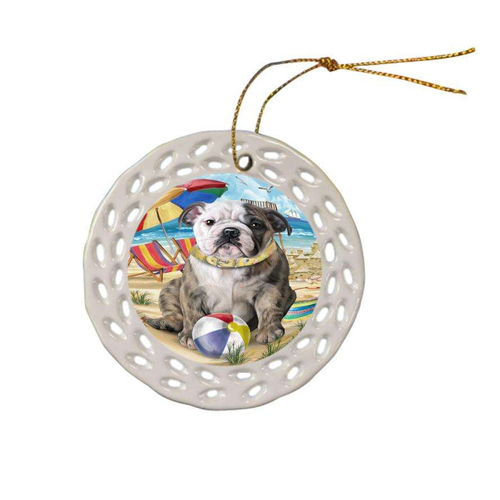 Pet Friendly Beach Bulldog Ceramic Doily Ornament DPOR48627