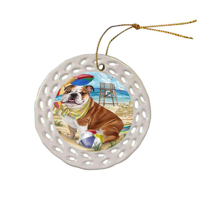 Pet Friendly Beach Bulldog Ceramic Doily Ornament DPOR48628