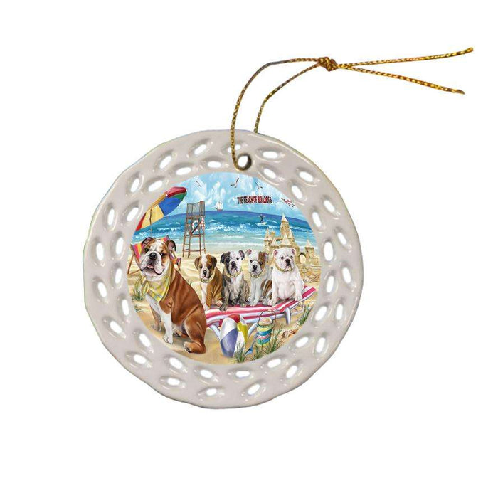 Pet Friendly Beach Bulldogs Ceramic Doily Ornament DPOR48623