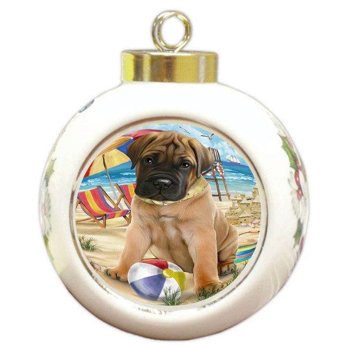 Pet Friendly Beach Bullmastiff Dog Round Ball Christmas Ornament RBPOR50017