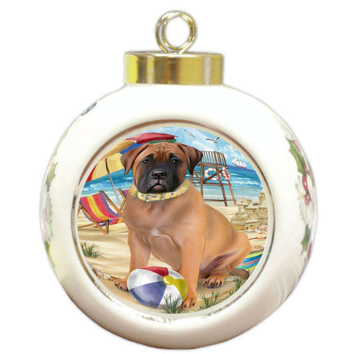Pet Friendly Beach Bullmastiff Dog Round Ball Christmas Ornament RBPOR50018
